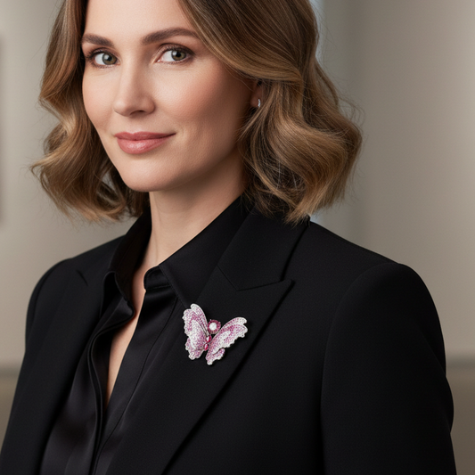 PINETS Piękna Srebrna Broszka MOTYL z cyrkoniami fioletowymi