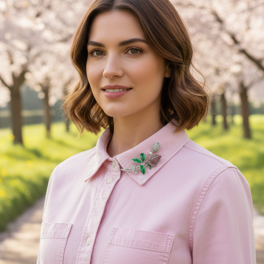 Broszka z Różami dwukolorowa z cyrkoniami pozłacana