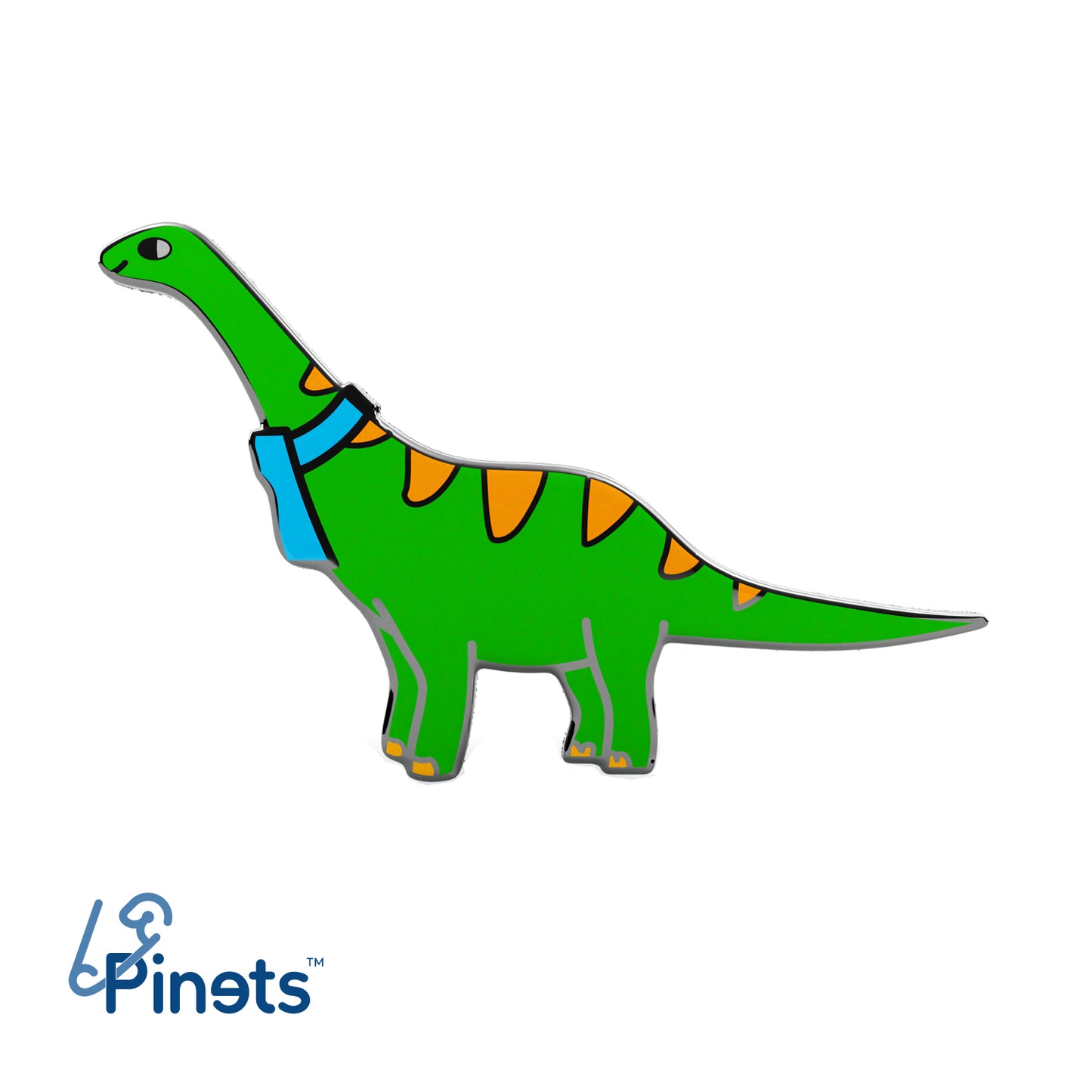 Dinozaur zielony z szalikiem - przypinka dla dziecka