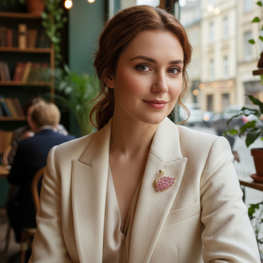 Łabędź różowy - broszka pozłacana 14-karatowym złotem