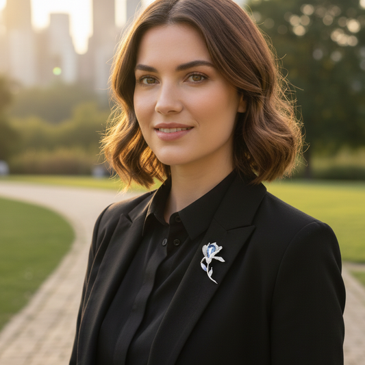 PINETS Piękna Srebrna Broszka KWIAT z niebieską cyrkonią