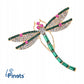 Ważka zielona z białymi i różowymi cyrkoniami - broszka na prezent