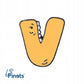 Litera V z zębami - żółta przypinka