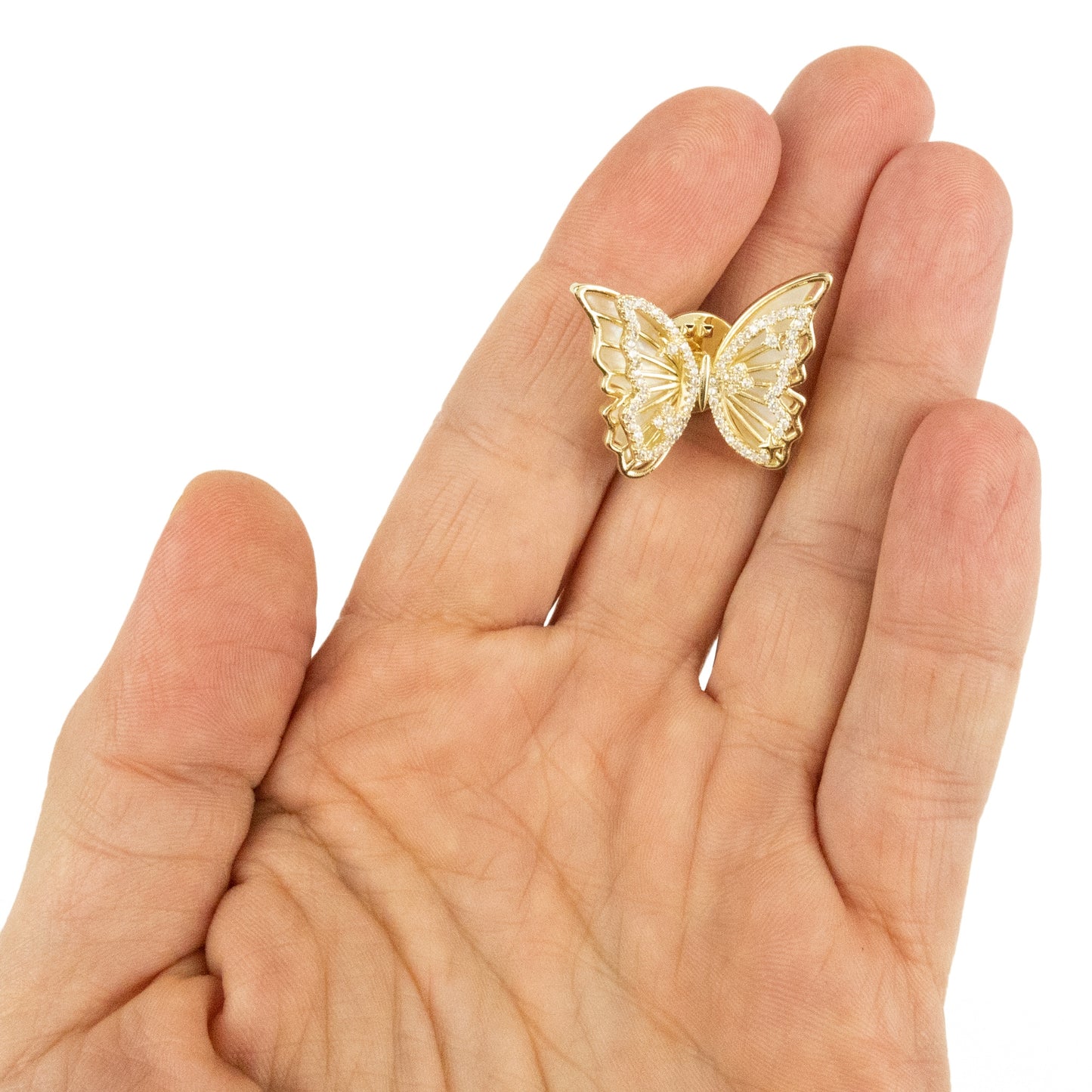 Motyl z cyrkoniami - przypinka pozłacana 14K złotem