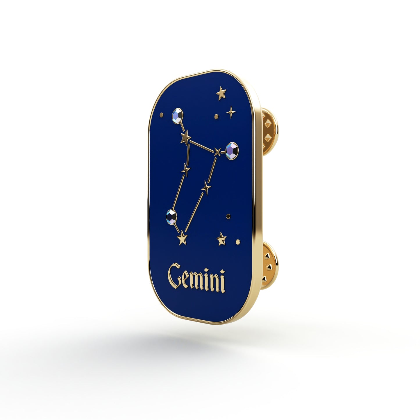 Znak zodiaku Bliźnięta (Gemini) - przypinka z cyrkoniami wykończona 14K złotem