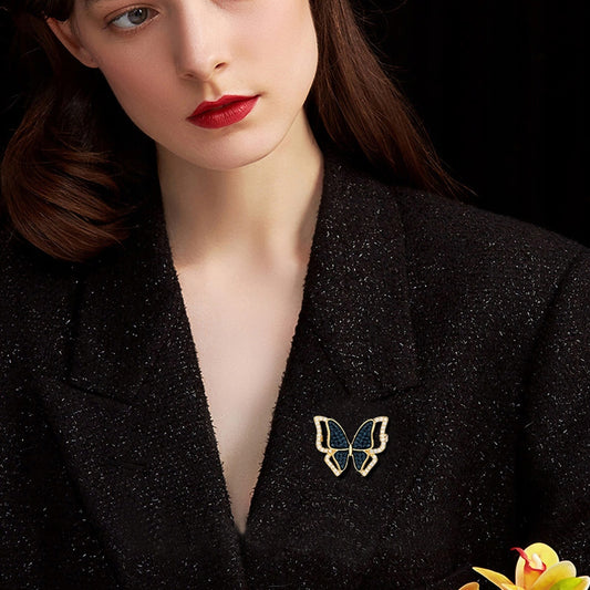 Motyl niebieski - broszka pozłacana 14K złotem