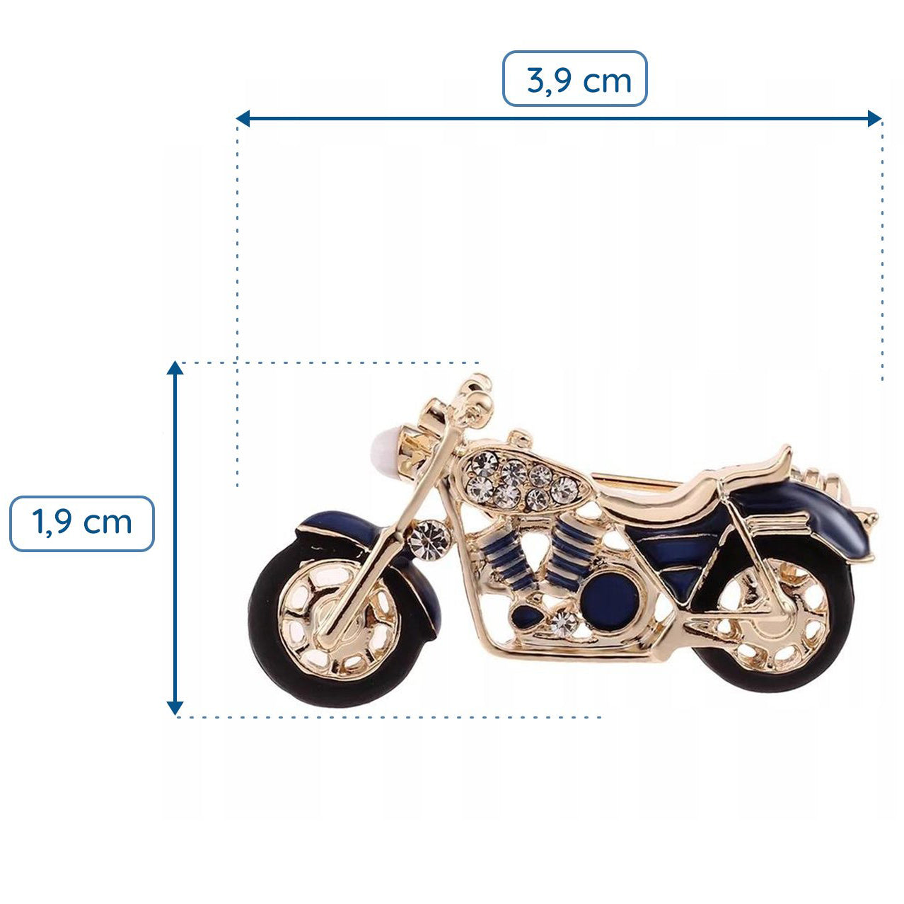 Motocykl granatowy z cyrkoniami broszka