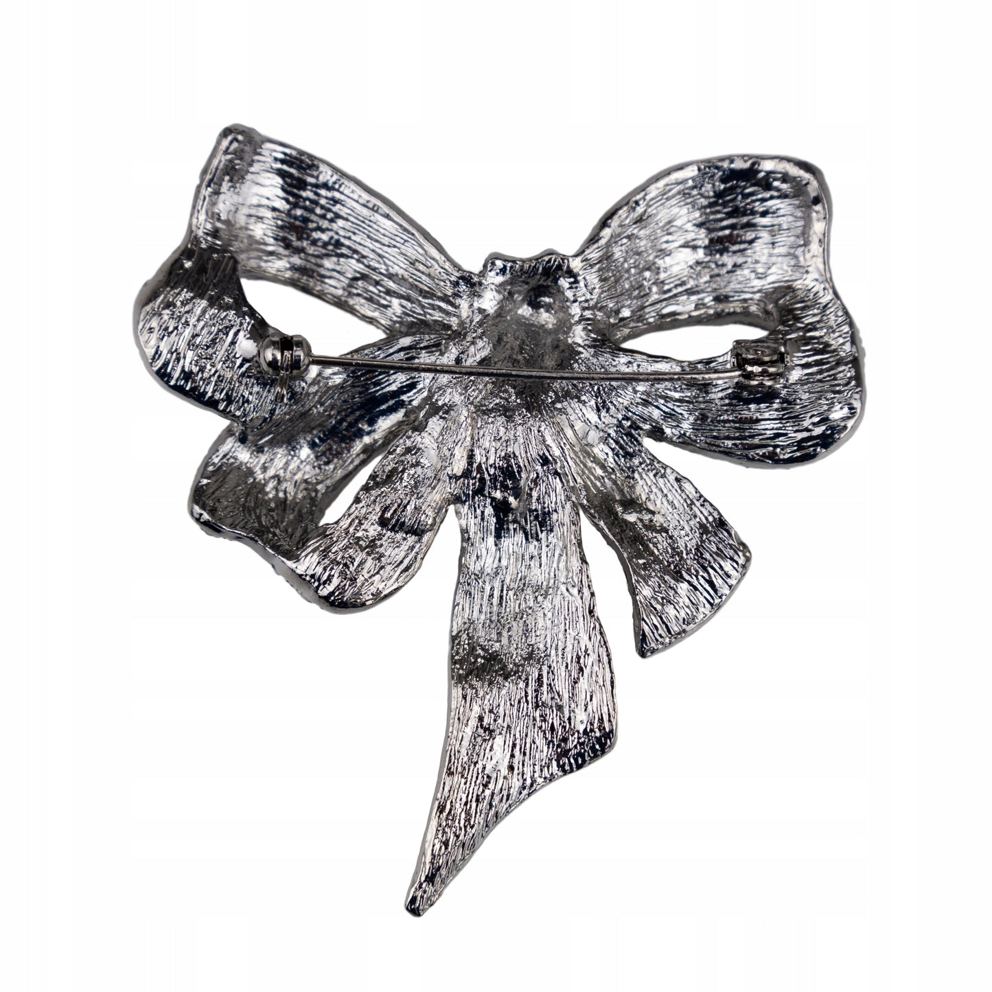 Srebrna kokarda z cyrkoniami - broszka