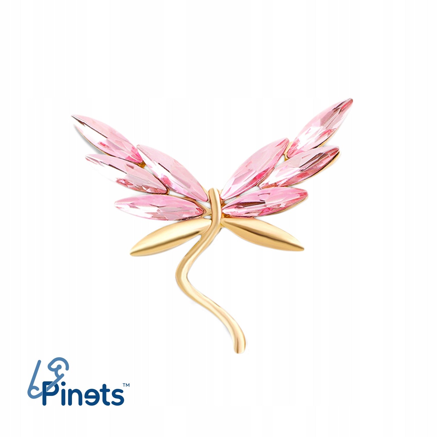 Ważka złota z różowymi skrzydłami - broszka