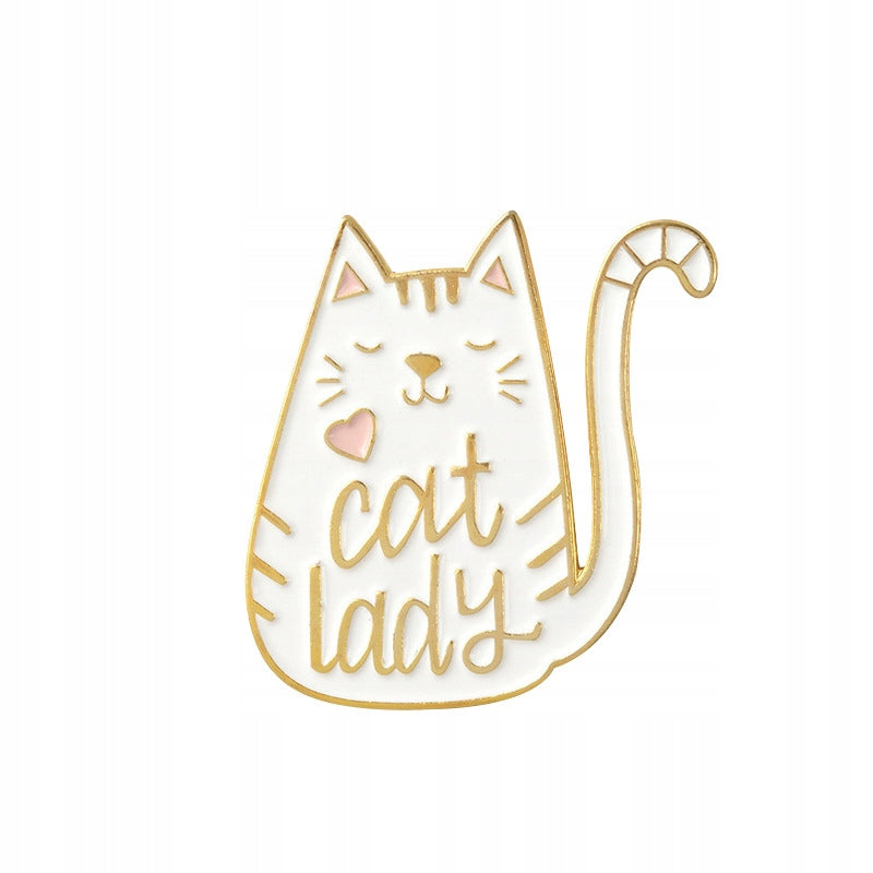 Cat Lady biały kotek Kocia Dama przypinka