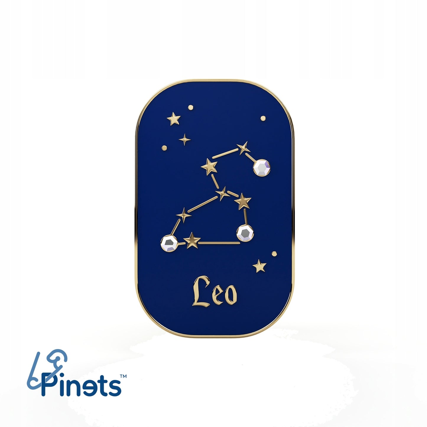 Znak zodiaku Lew (Leo) - przypinka z cyrkoniami wykończona 14K złotem
