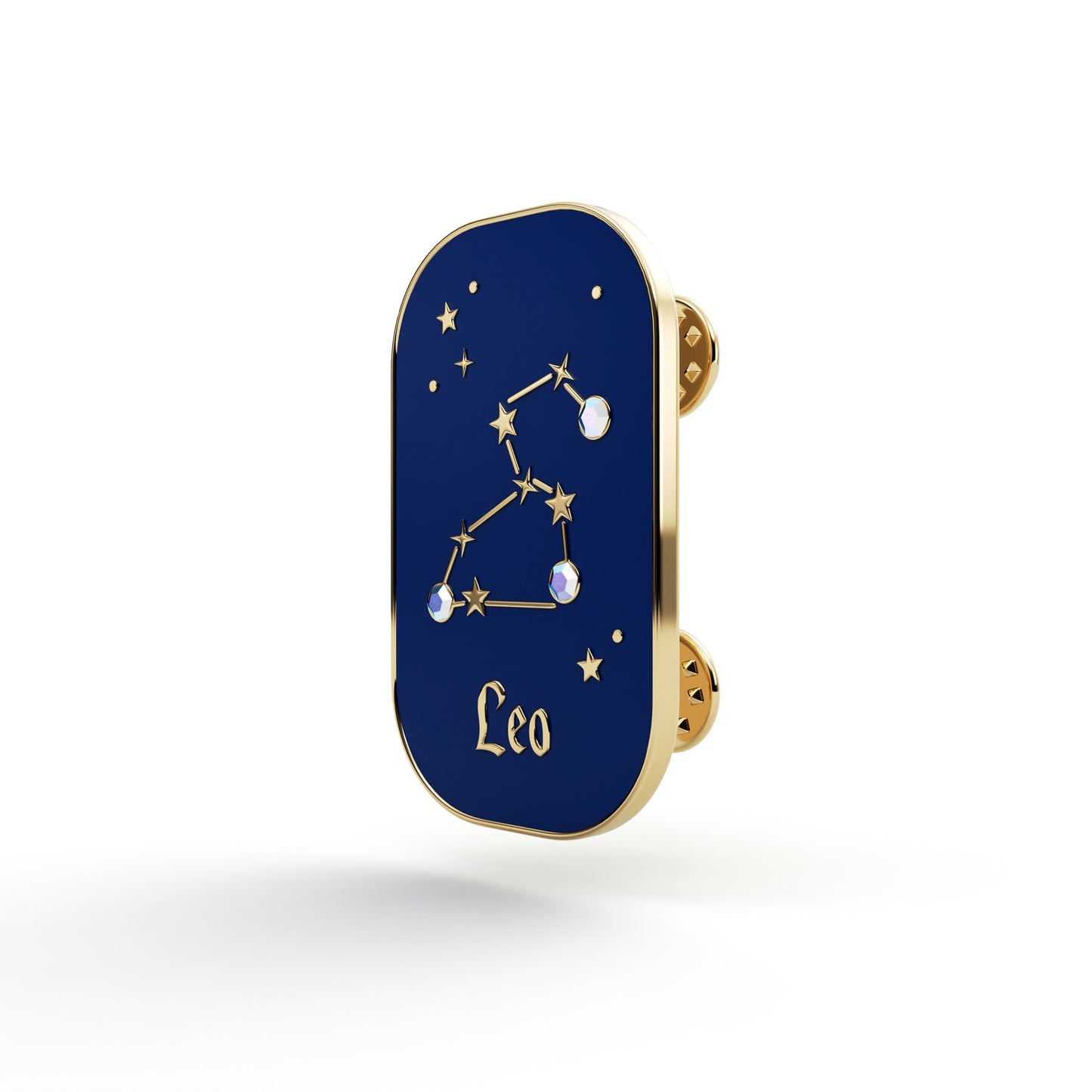 Znak zodiaku Lew (Leo) - przypinka z cyrkoniami wykończona 14K złotem