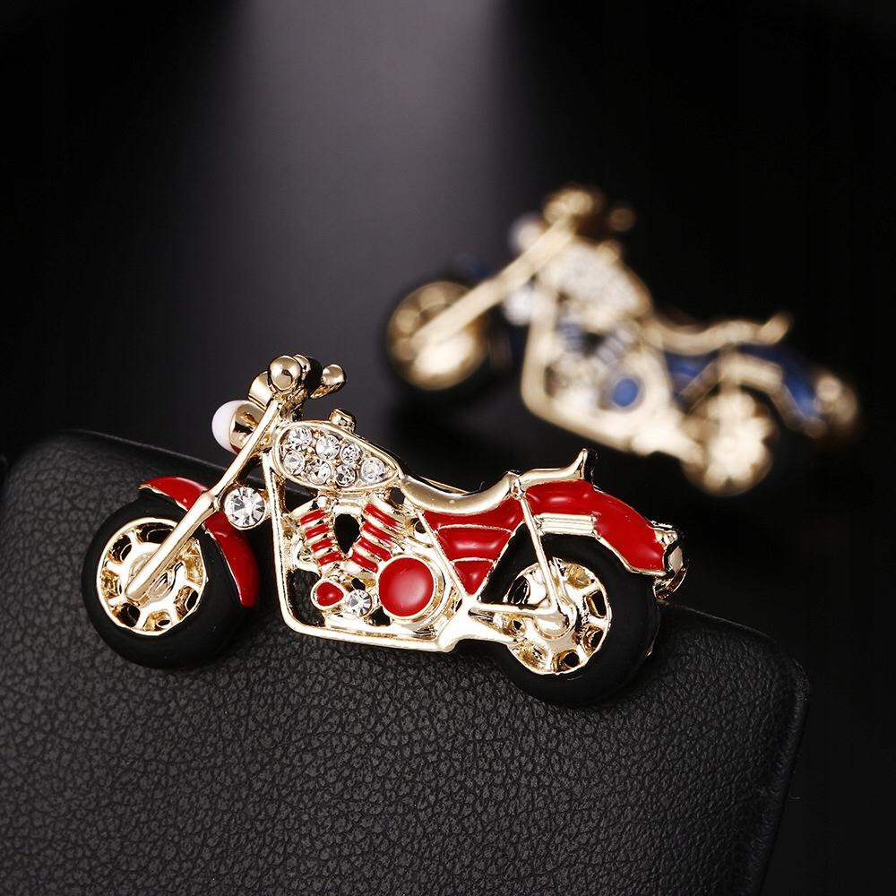 Motocykl czerwony z cyrkoniami broszka