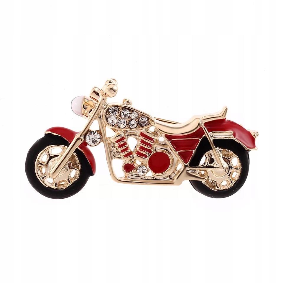 Motocykl czerwony z cyrkoniami broszka