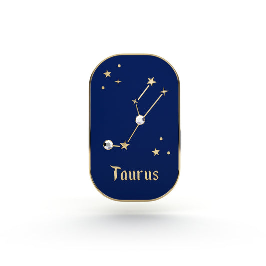 Znak zodiaku Byk (Taurus) - przypinka z cyrkoniami wykończona 14K złotem