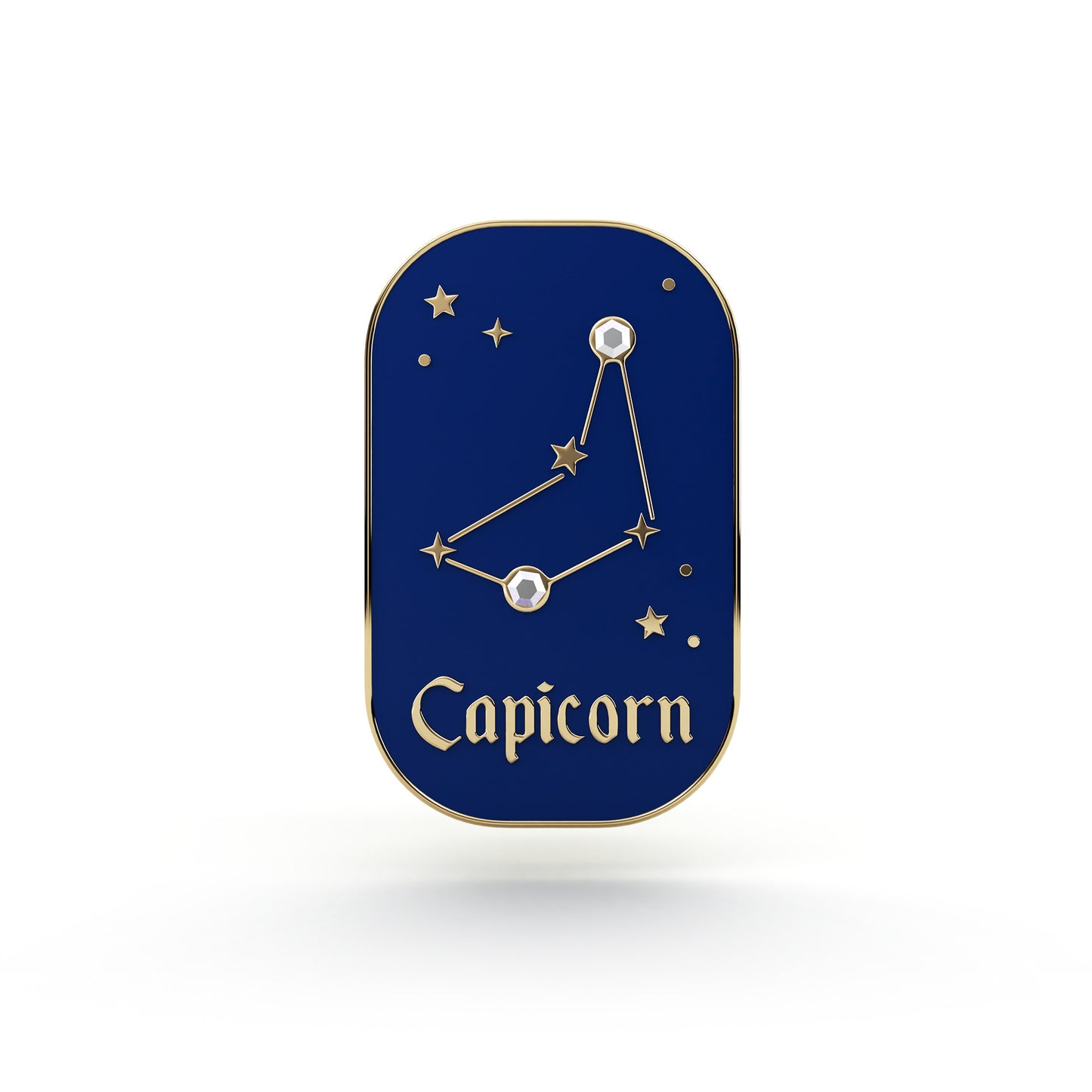 Znak zodiaku Koziorożec (Capicorn) - przypinka z cyrkoniami wykończona 14K złotem