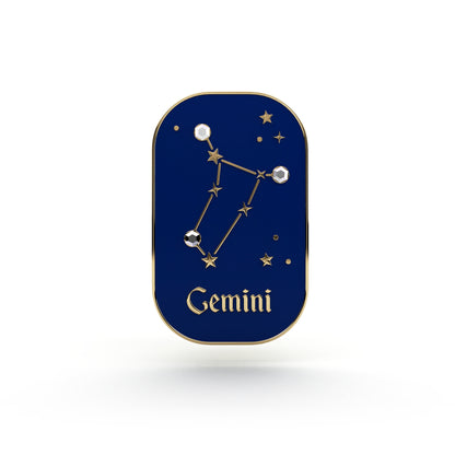 Znak zodiaku Bliźnięta (Gemini) - przypinka z cyrkoniami wykończona 14K złotem