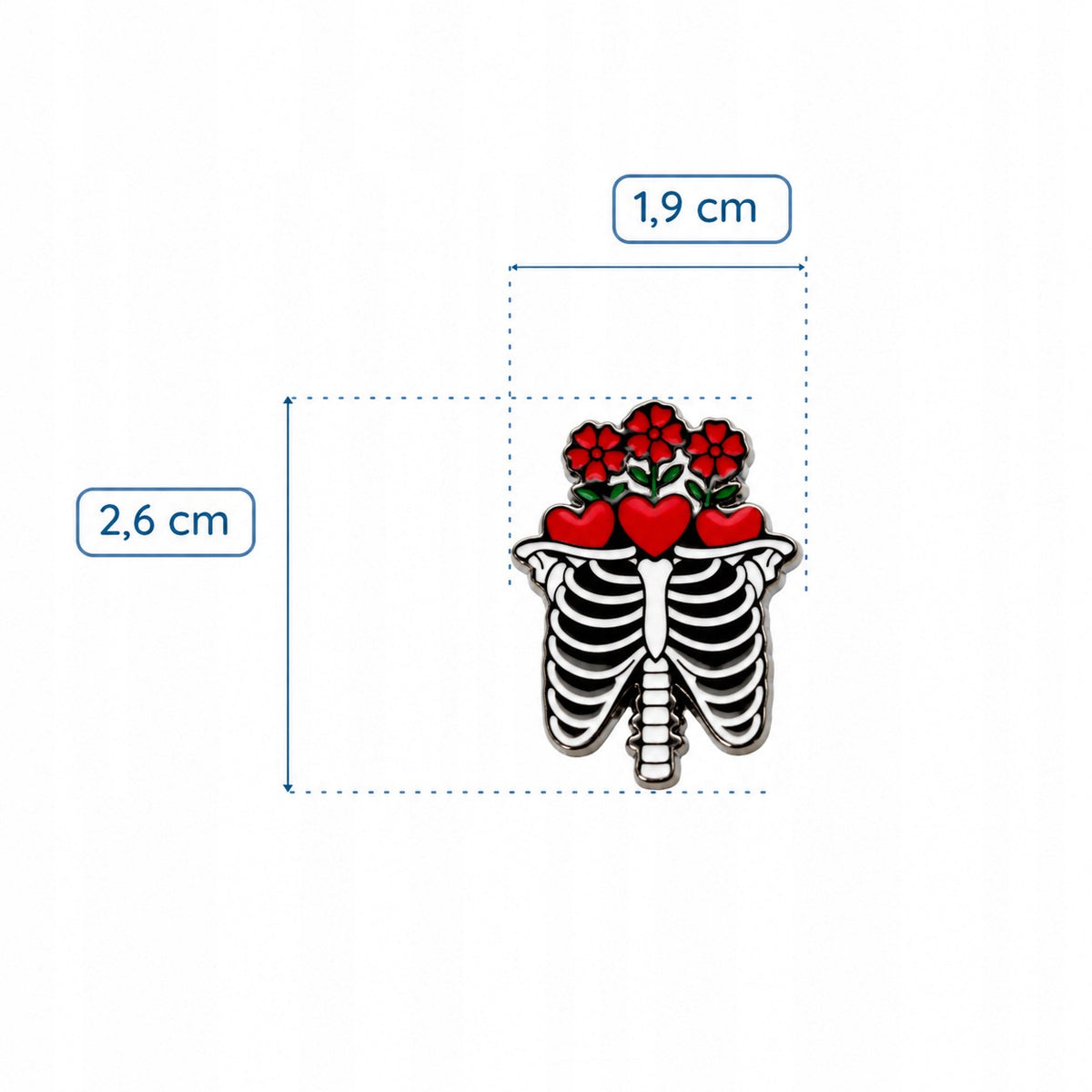 Szkielet żebra z czerwonymi sercami i kwiatami anatomia gotycka