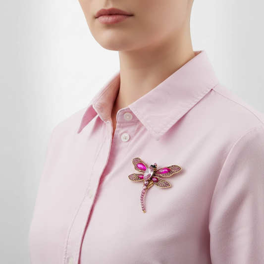 Broszka ważka  kolor złoty różowe cyrkonie