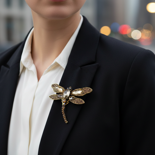 PINETS broszka WAŻKA kolor złoty bursztynowy cyrkonie