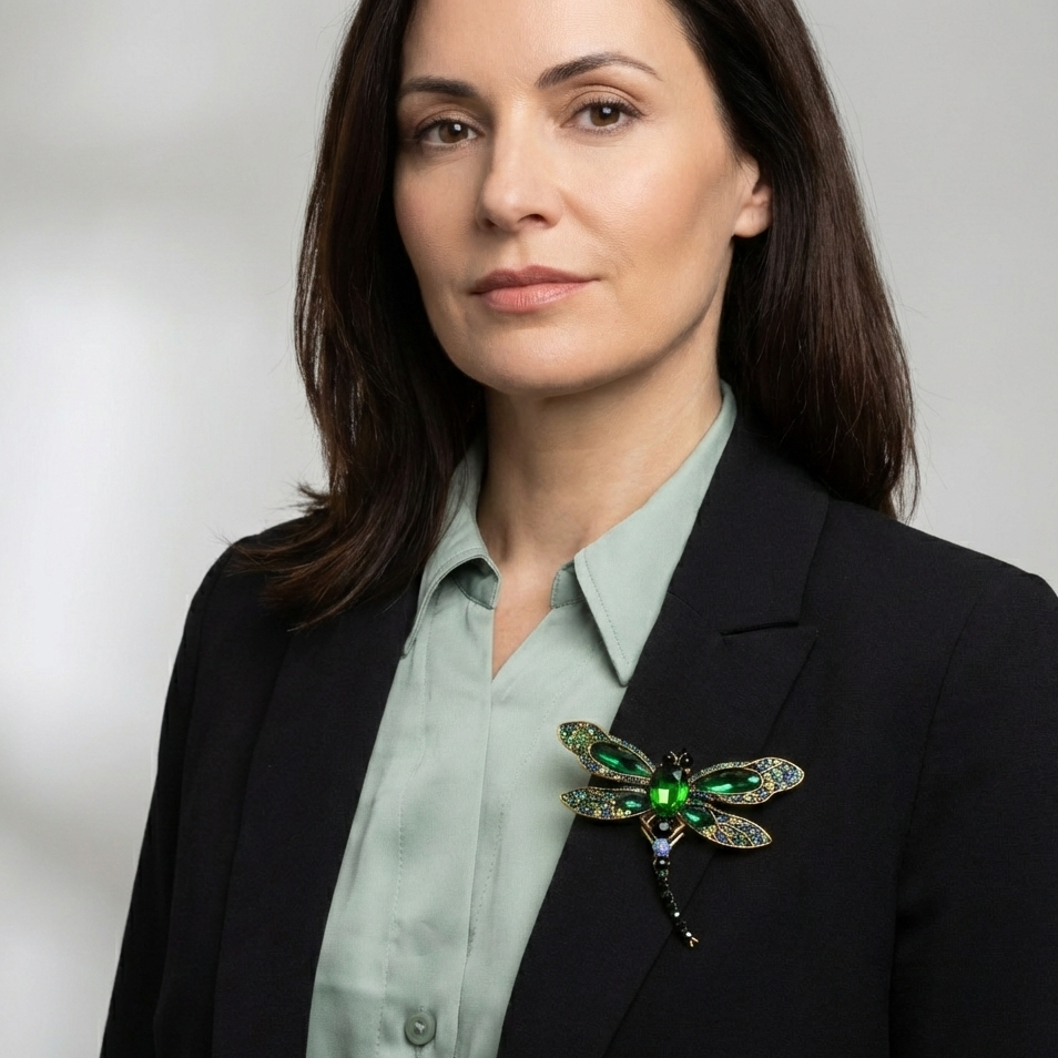 PINETS broszka WAŻKA kolor zielony z cyrkoniami