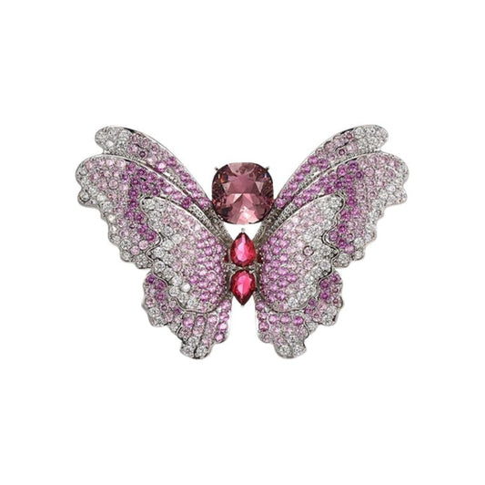 PINETS Piękna Srebrna Broszka MOTYL z cyrkoniami fioletowymi