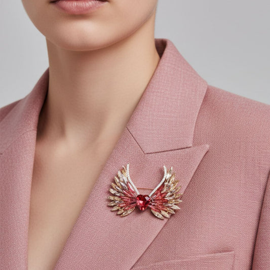 Spektakularna Broszka z kryształem austriackim Skrzydła SERCE Złota