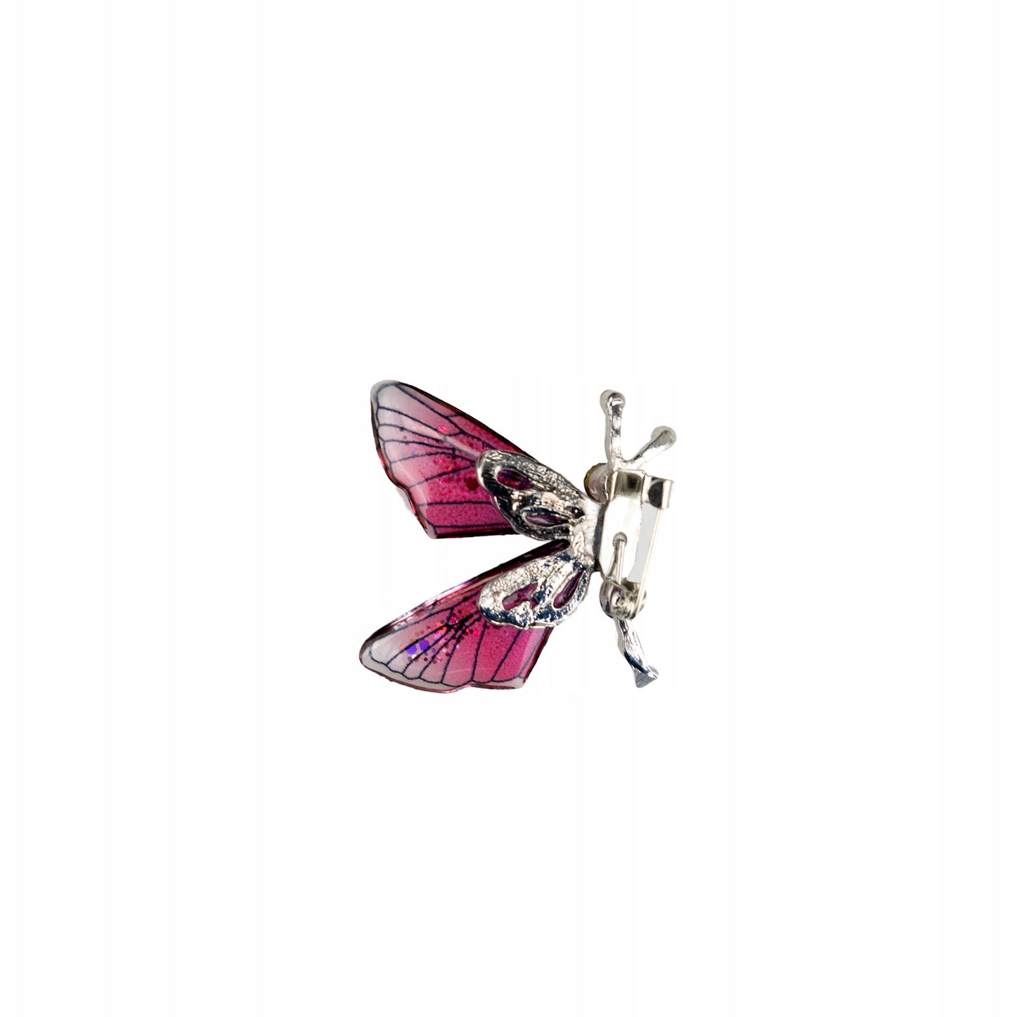 Motylek mały z czerwonymi skrzydełkami z żywicy - broszka