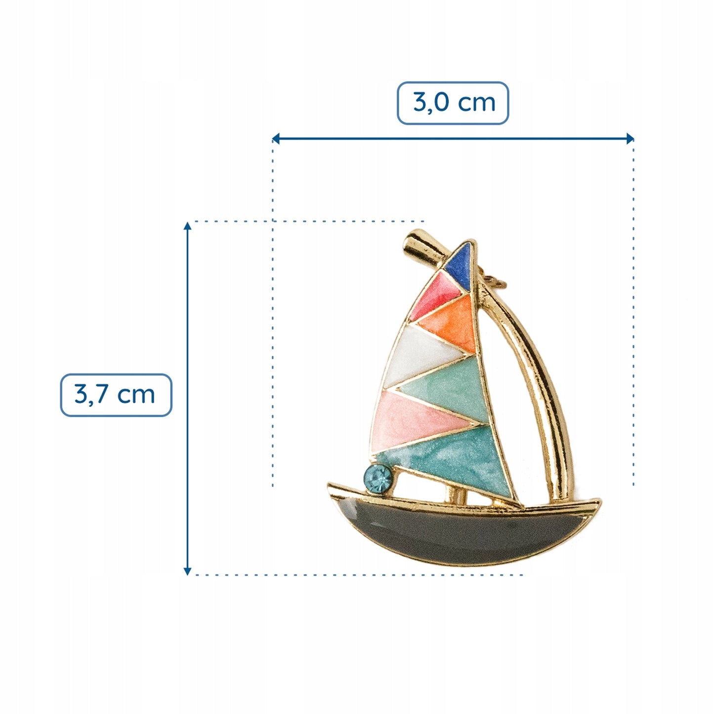 Żaglówka - broszka z cyrkonią