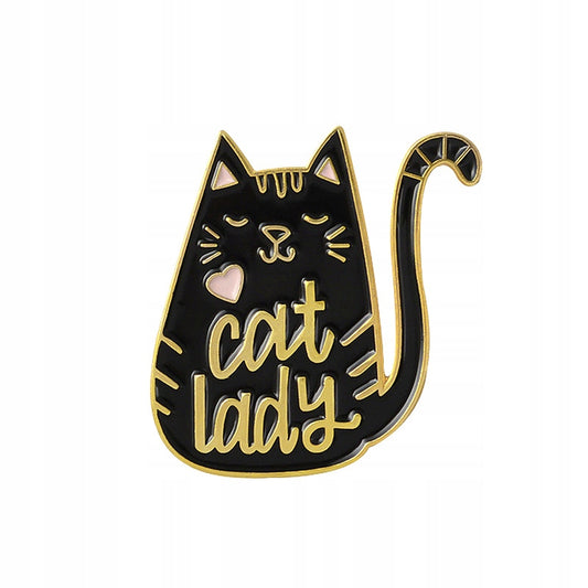 Cat Lady czarny kotek Kocia Dama przypinka