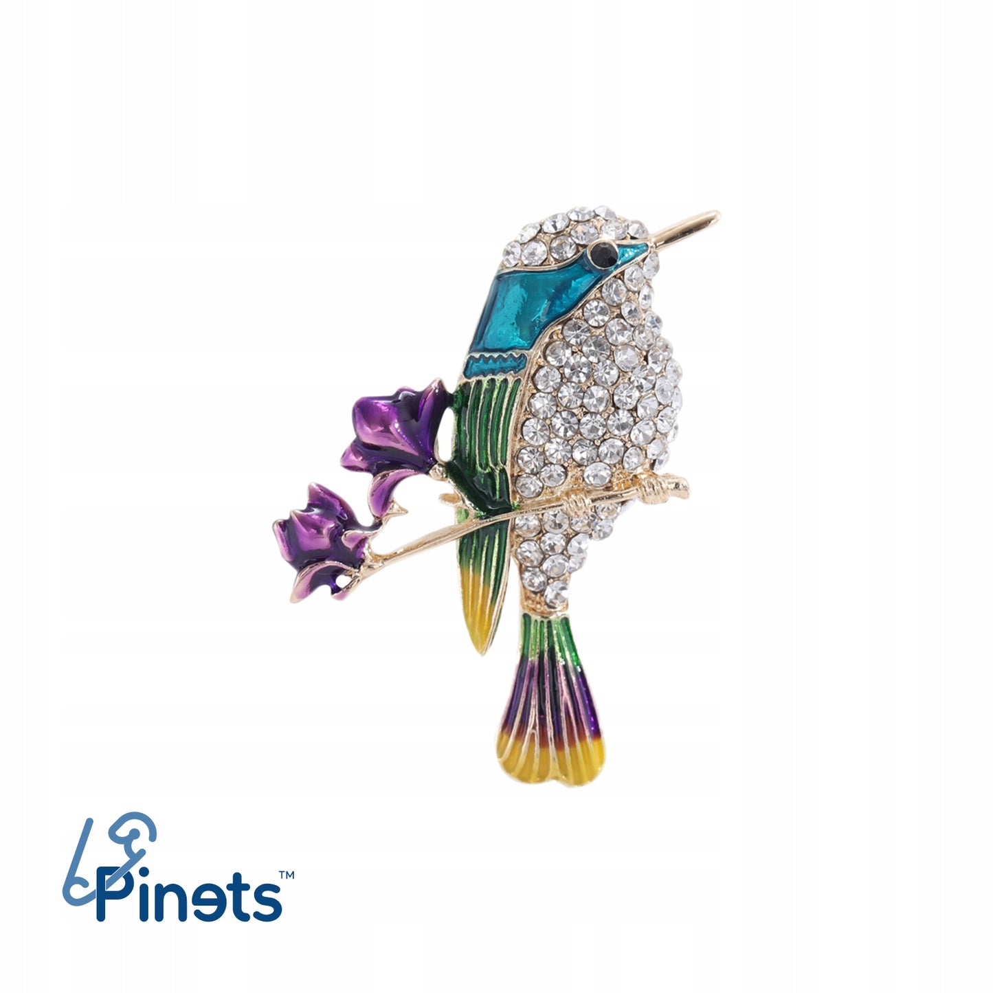 PINETS broszka Ptak niebieski Kwiatki Cyrkonie