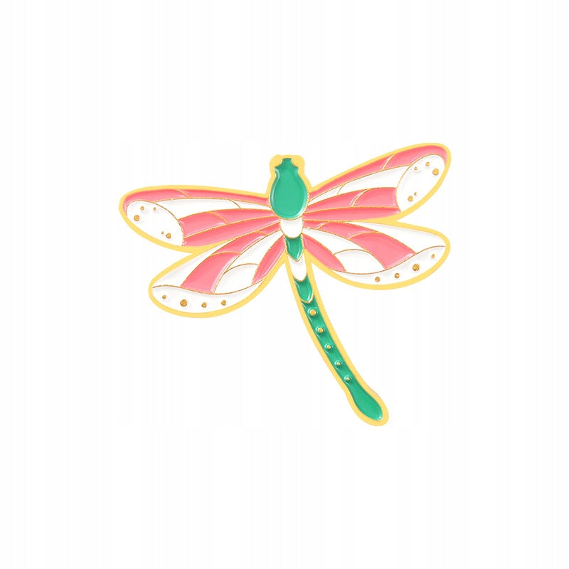 Ważka zielona z biało-różowymi skrzydłami - przypinka