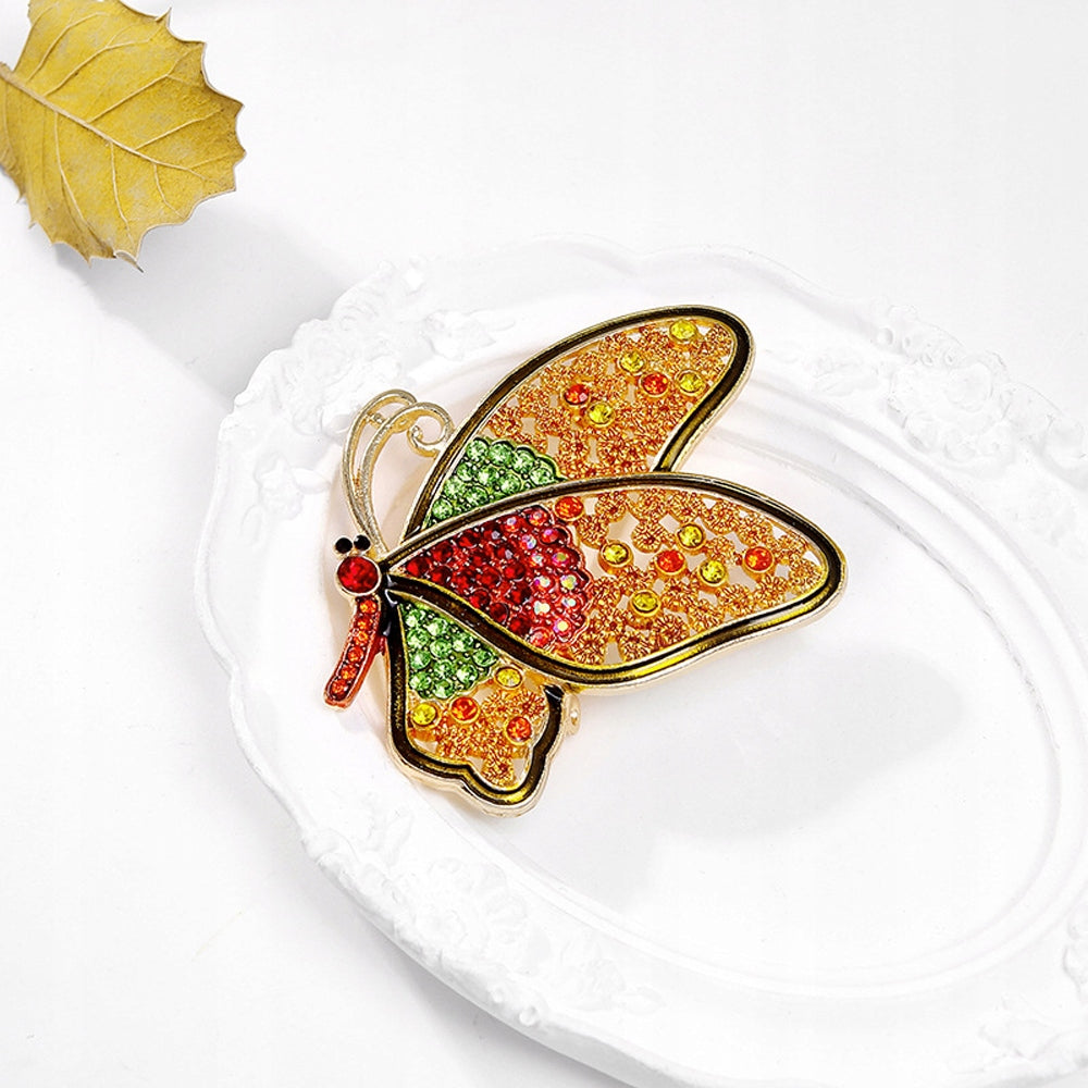 Motyl z kolorowymi cyrkoniami - broszka na prezent