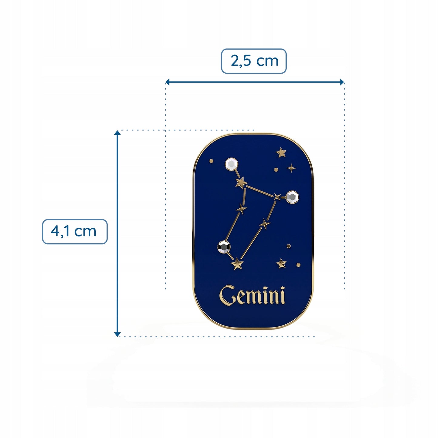 Znak zodiaku Bliźnięta (Gemini) - przypinka z cyrkoniami wykończona 14K złotem