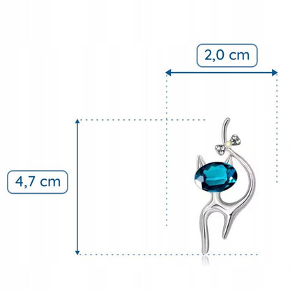 Srebrny kotek z cyrkoniami broszka