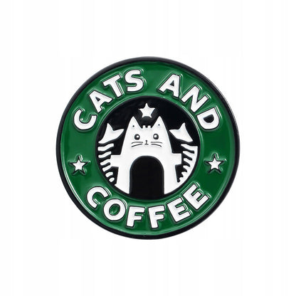 Cats and Coffee przypinka z Kotem