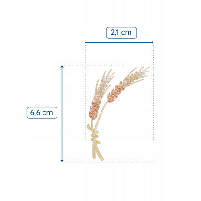 Kłosy zbóż - pozłacana broszka 14K z cyrkoniami