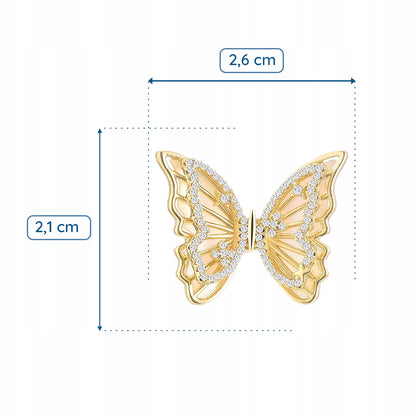 Motyl z cyrkoniami - przypinka pozłacana 14K złotem