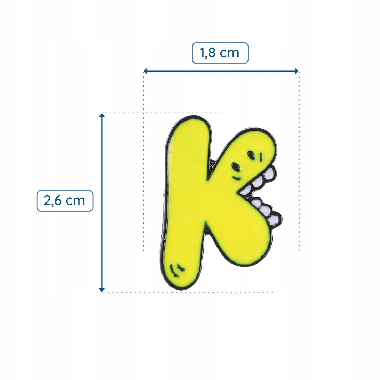 Litera K z zabawną buzią - żółta przypinka