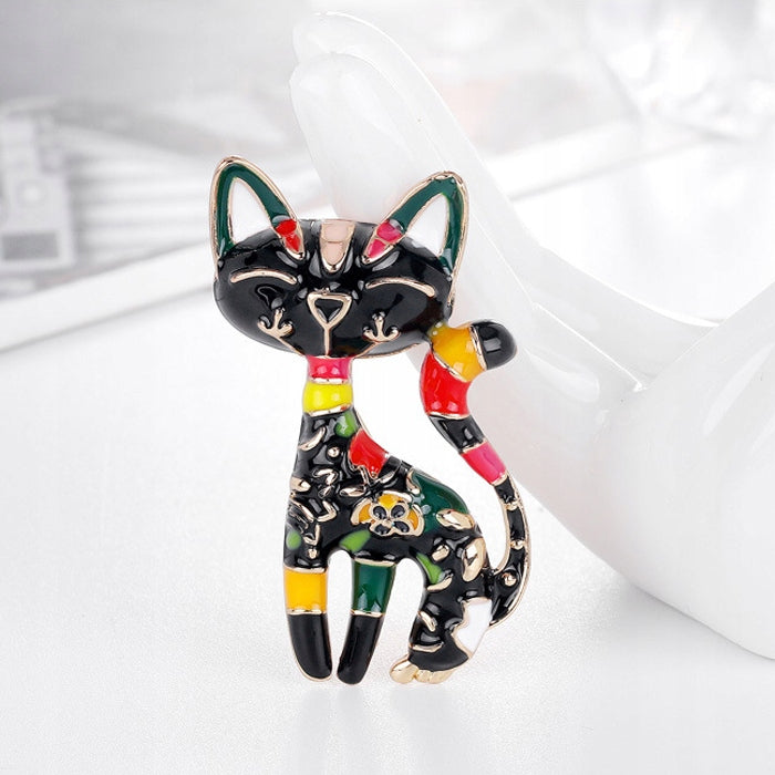 Kot czarny pstrokaty - broszka na prezent dla kociary
