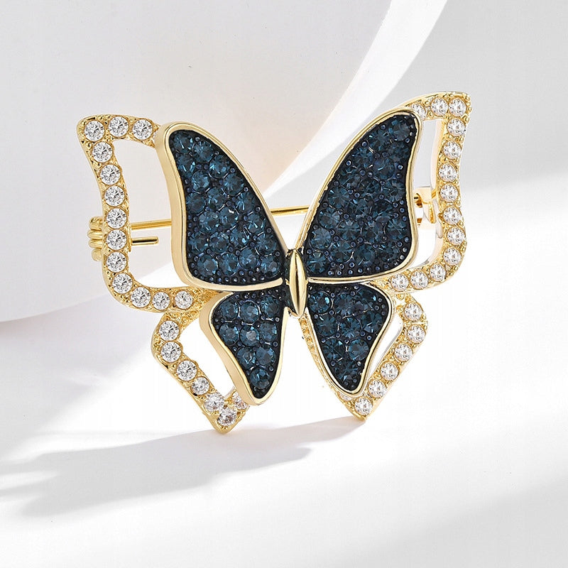 Motyl niebieski - broszka pozłacana 14K złotem