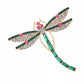Ważka zielona z białymi i różowymi cyrkoniami - broszka na prezent