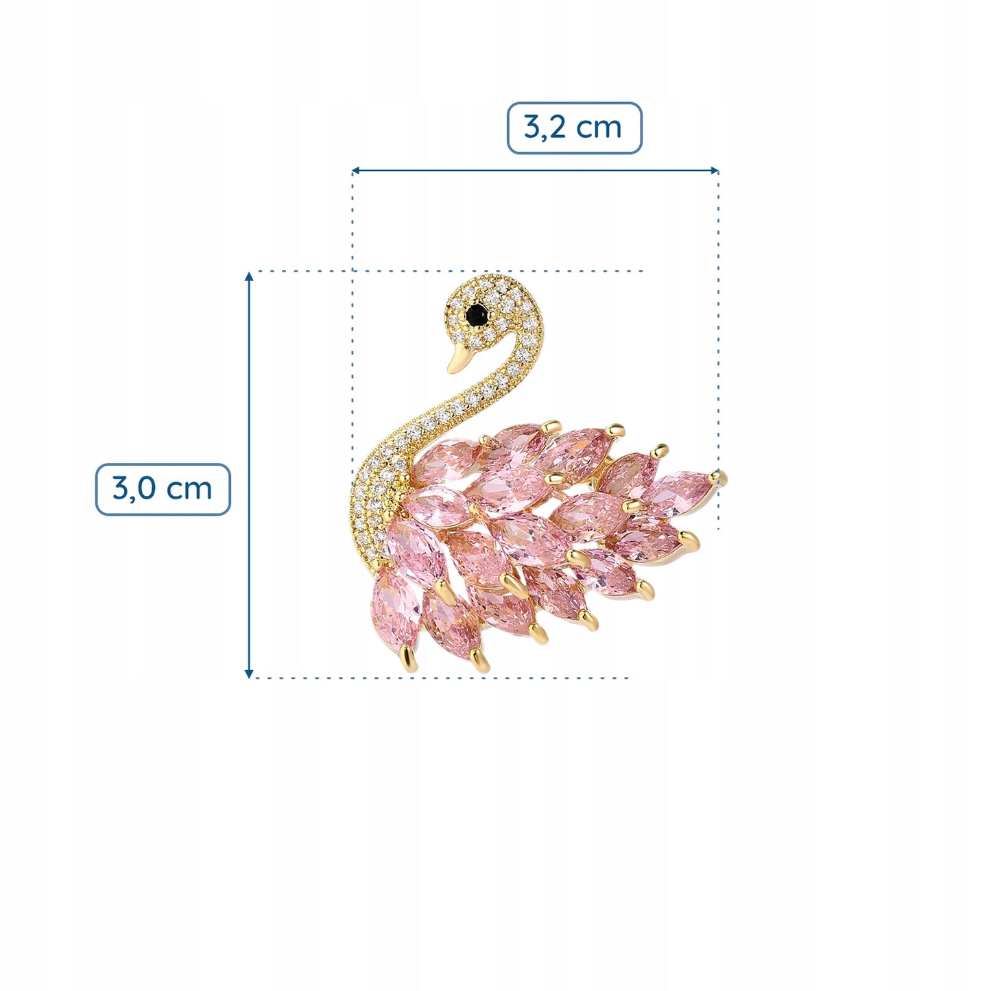 Łabędź różowy - broszka pozłacana 14-karatowym złotem