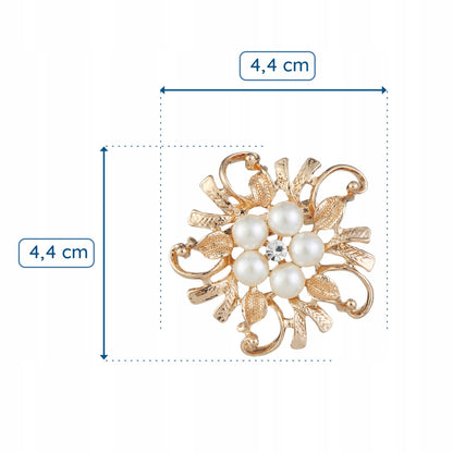 Złoty kwiat z perełkami - broszka z cyrkonią