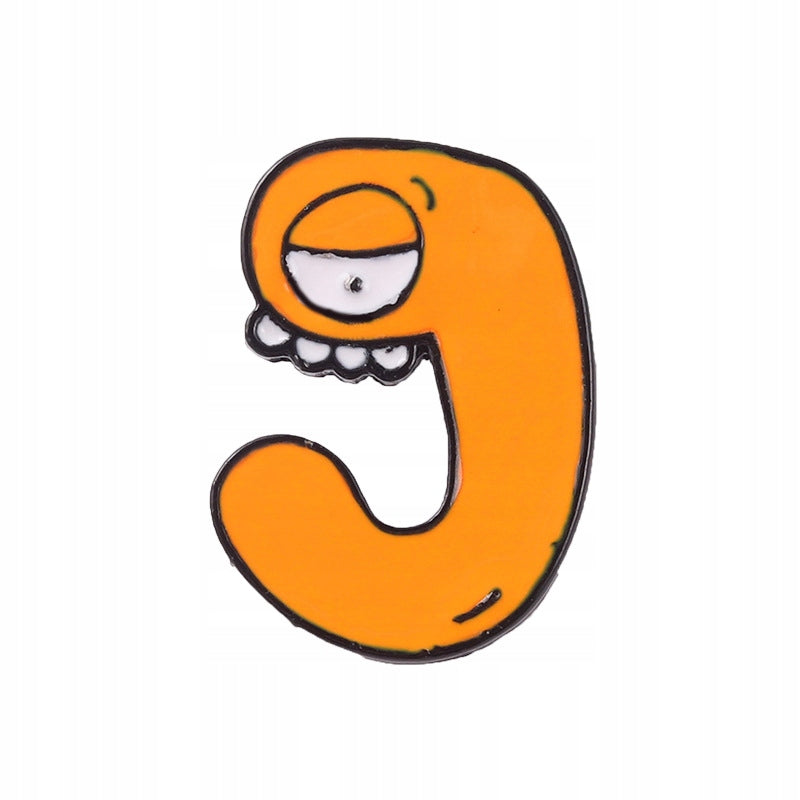 Litera J z okiem i zębami - pomarańczowa przypinka