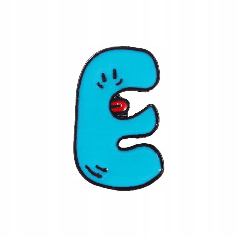 Litera E z językiem - niebieska przypinka