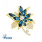 Kwiat niebieski z cyrkoniami - broszka pozłacana 14k