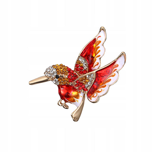 Koliber czerwony - piękna broszka z ptaszkiem