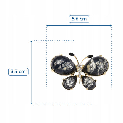Motyl czarny - broszka z akrylu ozdobiona cyrkoniami