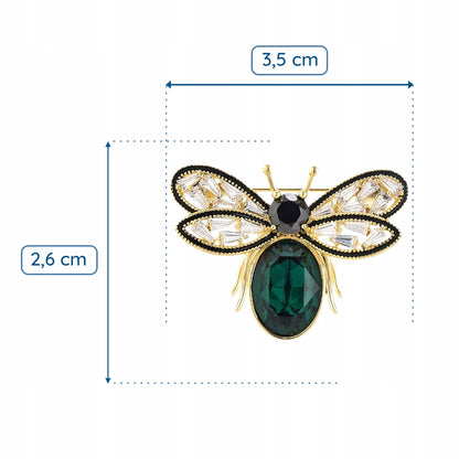 Mucha złota z zielonym odwłokiem - broszka pozłacana 14K złotem